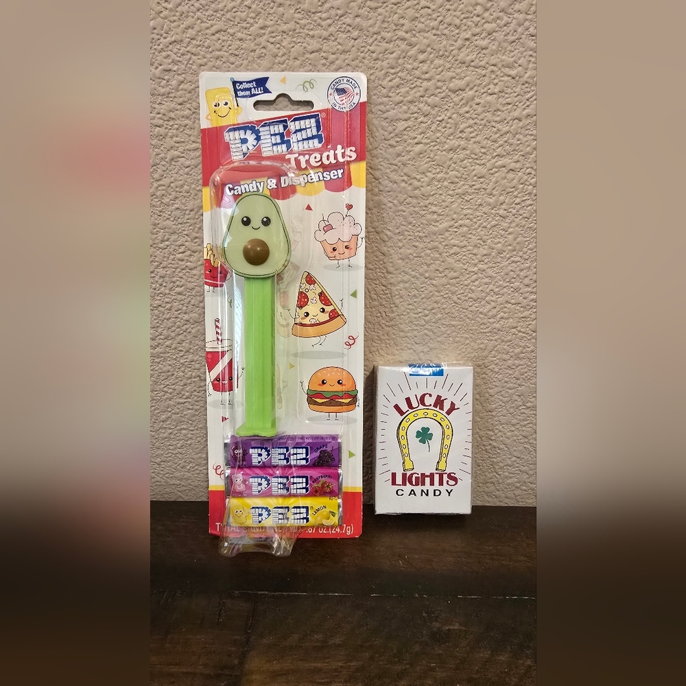 Avocado PEZ Candy Dispenser with Assorted PEZ Candy & Lucky Lights Candy NWT